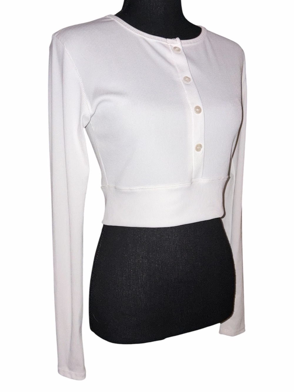 White Ribbed Crop Top — Thumb Loop